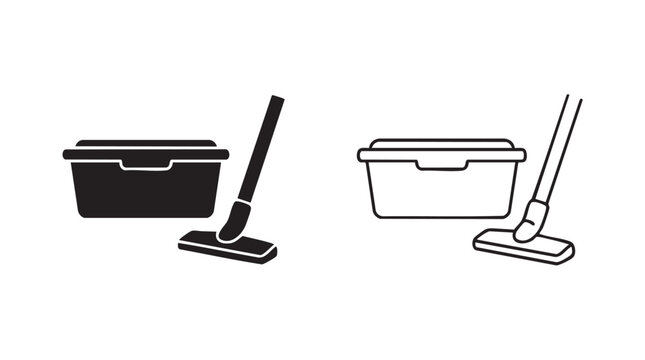 storage box and cleaning head vector icon silhouette with line art silhouette with line art vector icon