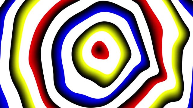 background animation slow motion concentric radiating zooming out distorted deformed circles rings from center to border, hypnotic spiral, psychedelic abstract