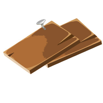 Two wooden plank nailed together vector illustration