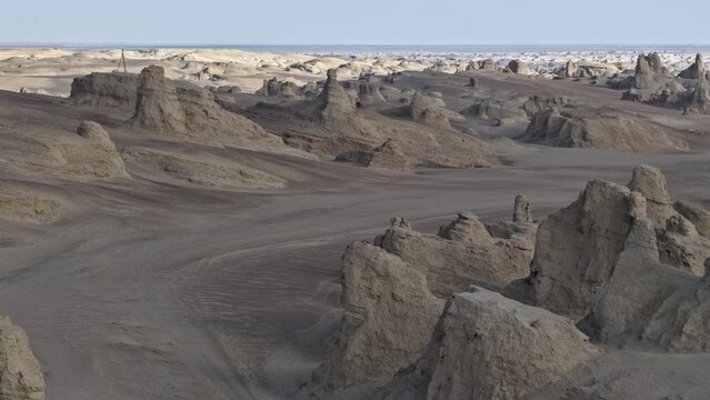 Jagged Yardang Pinnacles in the Arid Basin