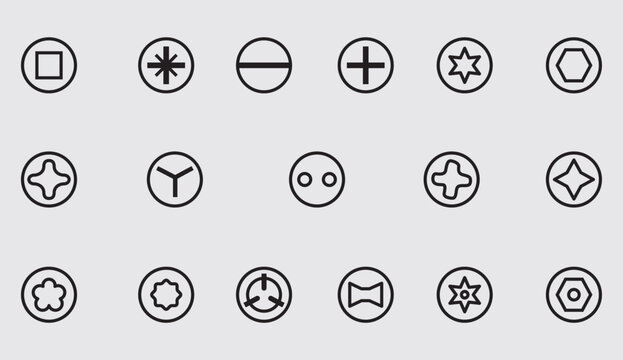 type of Screwdriver bits set editable stroke icon.screw head outline icon isolated on background