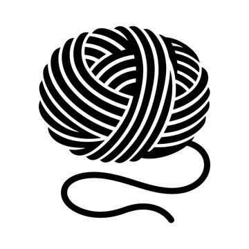 Professional black and white vector illustration of a yarn ball for knitting and crochet. This minimalist graphic icon is perfect for handmade craft logos, sewing business branding, and DIY hobby.