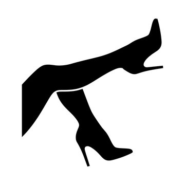 Elegant Silhouette of Long Female Legs Wearing High Heeled Stiletto Shoes Isolated on White Background. Minimalist Graphic Design Perfect for Fashion Branding Beauty Salons and Footwear Marketing.