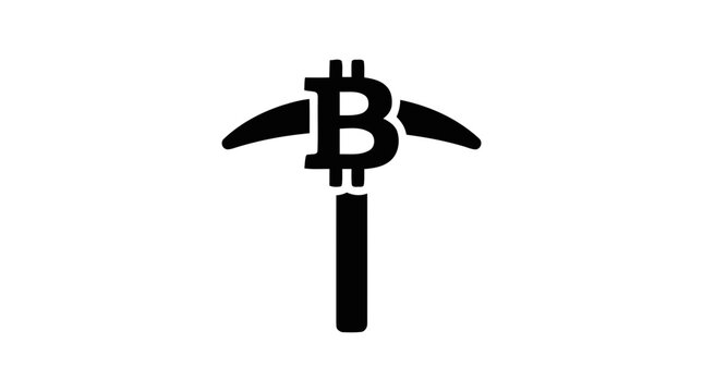Vector illustration of bitcoin mining pickaxe icon on a transparent background