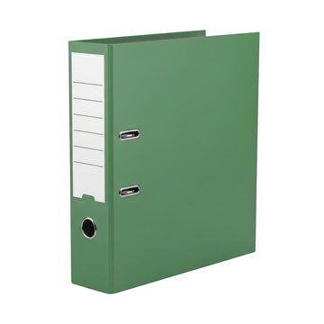 Green binder standing upright on a surface