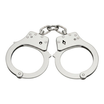 Handcuffs with keys on white background