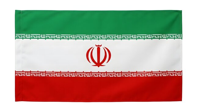Iranian national flag with green, white, and red horizontal stripes