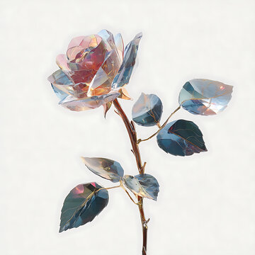 Decorative crystal glass rose on a white background with glass flower