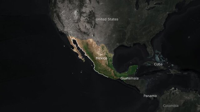 Realistic Mexico map animation showcasing infrastructure, economy, geography, climate, global connectivity, trade, tourism, culture, education, healthcare, technology, innovation, government