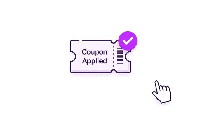Animated coupon icon with discount tag graphic applied to a digital interface for online shopping applications and e-commerce promotions