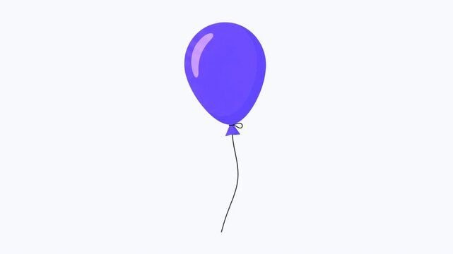 Single violet balloon with a black string gently swaying side to side against a plain white background, minimalist animation for celebrations