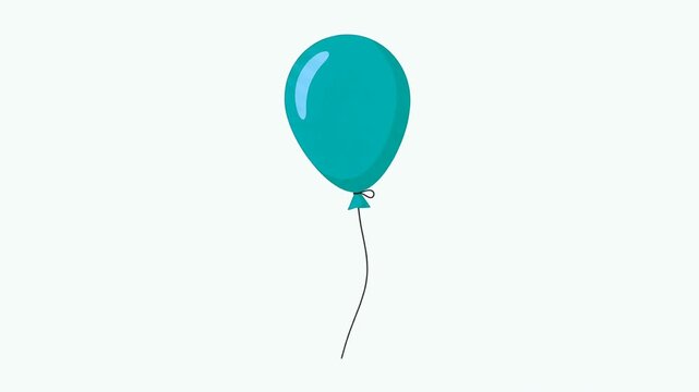 A single teal blue balloon floats gently upwards on a thin string against a clean white background