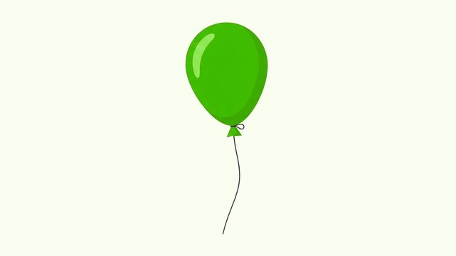 A single bright green balloon with a thin black string gently swaying against a plain light background, representing celebration or a simple graphic element