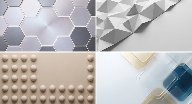 Modern abstract geometric patterns with metallic textures, low poly structures, and minimalist minimalist design