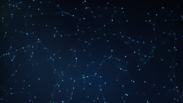 Dark blue constellation abstract background featuring geometric lines and dots connection, digital network wallpaper for science and tech backdrop