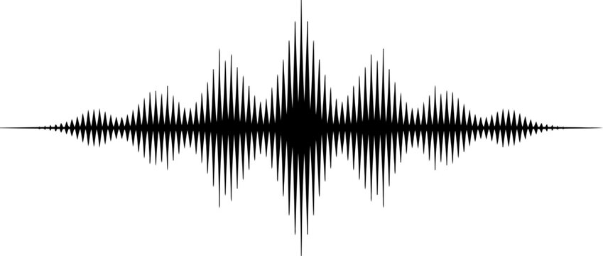 Black waveform audio graphic showing sound wave pattern isolated on white background, Vector, illustration