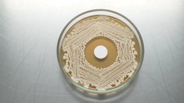 Petri Dish Antibiotic Sensitivity Test Timelapse Showing Zone of Inhibition, Pharmaceutical Microbiology Agar Assay and Clinical Antibacterial Drug Discovery Laboratory Research Video