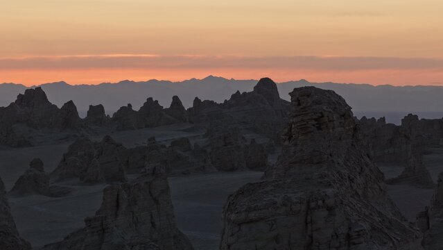 Panorama of Yardang Pinnacles at Sunset