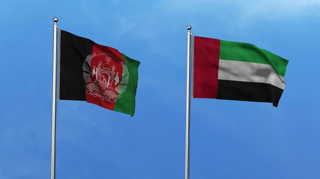 Afghanistan and Uinited Arab Eemirates Waving Flags, 3D Illustration