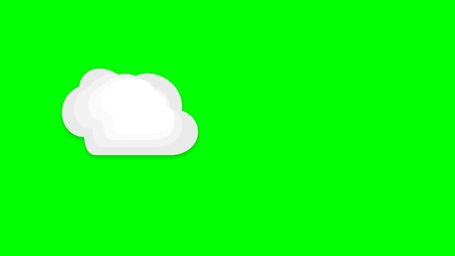 Professional 4K animated multiple pure white layered paper cutout clouds with soft drop shadows moving smoothly from left to right across a pure chroma key green screen background in a seamless loop.