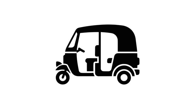 Vector illustration of auto rickshaw silhouette icon, threewheeler, on a transparent background