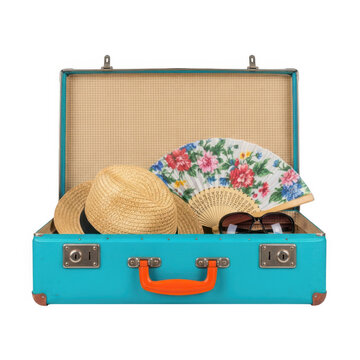 Open suitcase filled with colorful snacks and treats