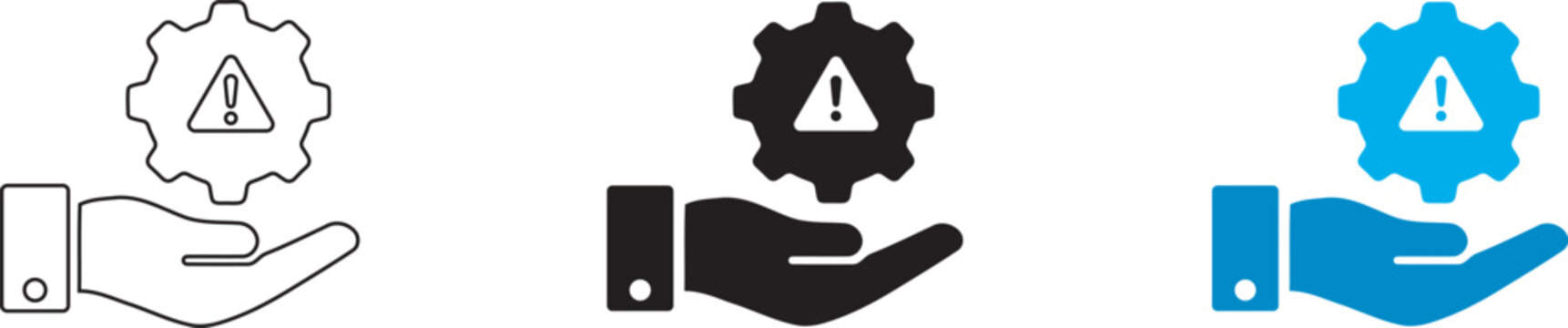 Hand holding gear icon with warning sign