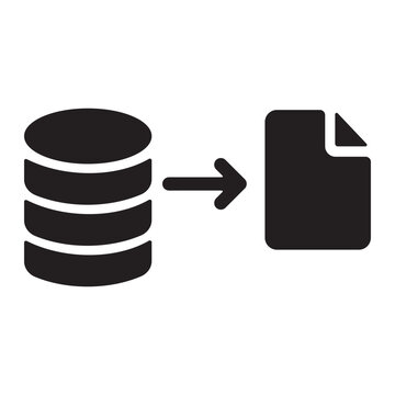 Database to document conversion flat icon on a white background representing data transfer and information processing