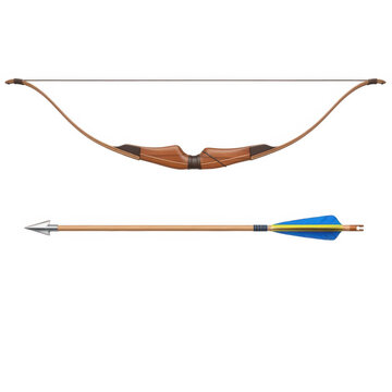 Traditional bow and arrow with fletching
