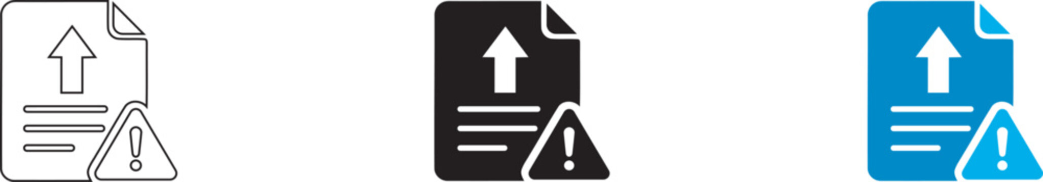 Upload file document icons with warning signs set