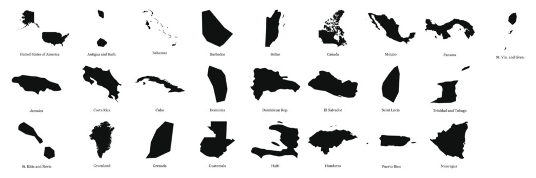 Set of north american and caribbean country silhouettes