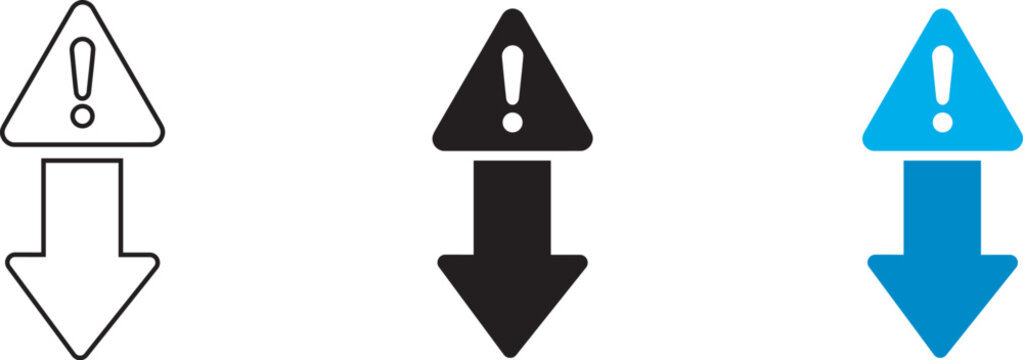 Warning alert arrow icons set