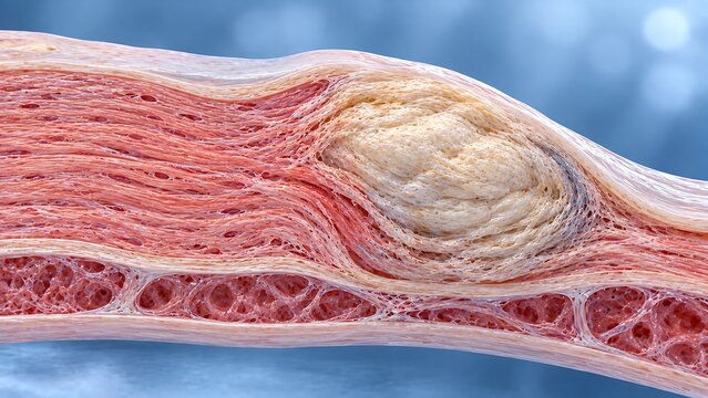 Intramuscular lipoma showing a benign fatty mass within skeletal muscle tissue