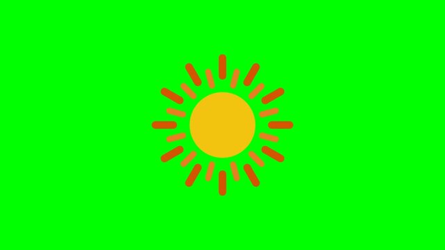 Professional 4K animated minimalist paper cutout sun featuring concentric circular layers and geometric rays in limited solid colors isolated on pure chroma key green screen background.