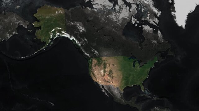 Realistic United States map animation showcasing infrastructure, economy, geography, climate, global connectivity, trade, tourism, culture, education, healthcare, technology, innovation, government