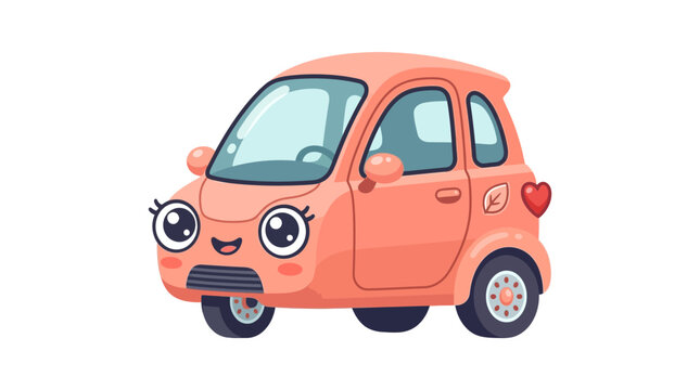 Cute Pink Cartoon Car with Heart Tail Light, Isolated