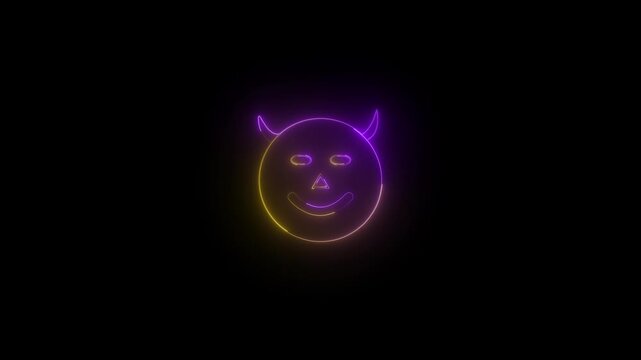 glowing neon devil icon animation . glowing neon demon emoticon. devil with grin face animation video...