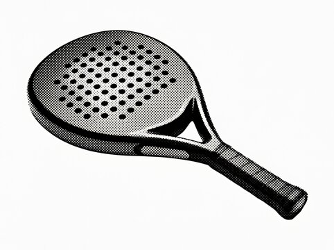 A black padel racket isolated on a white background for sports.