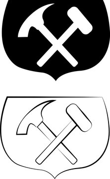 Traditional Mining Symbol Set - Hammer and Pickax Icon on Shield Background