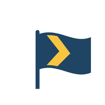 Blue flag with yellow chevron arrow isolated on transparent background