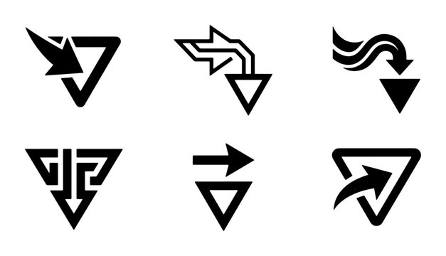 Directional Arrows Set, Downward Movement Icons, Navigation Symbols, Vector Graphics