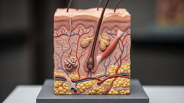 Human skin layers cross section anatomical block model