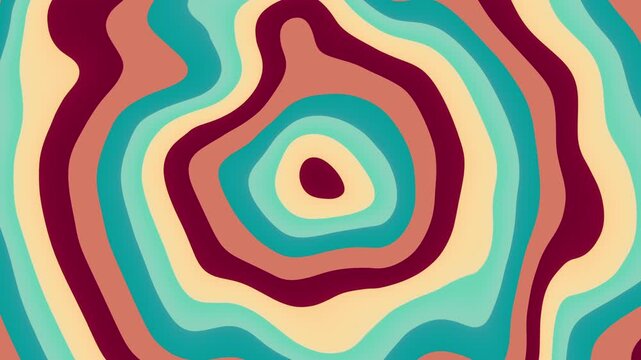 Trendy retro 1970s geometric background with colorful blinking circles in vintage colors beige, orange, red and teal. This stylish motion