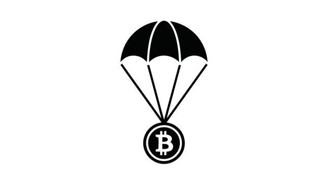 Vector illustration of bitcoin symbol with parachute icon on a transparent background