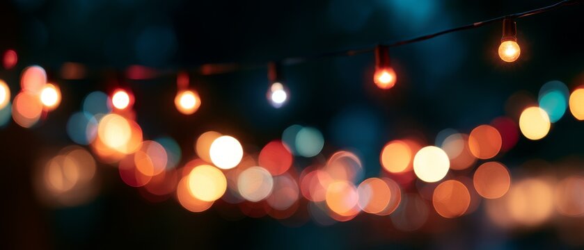 Colorful string lights glowing in the night