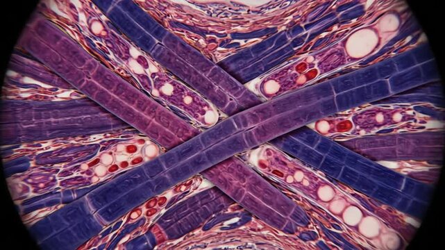 Microscopic view of skeletal muscle tissue fibers