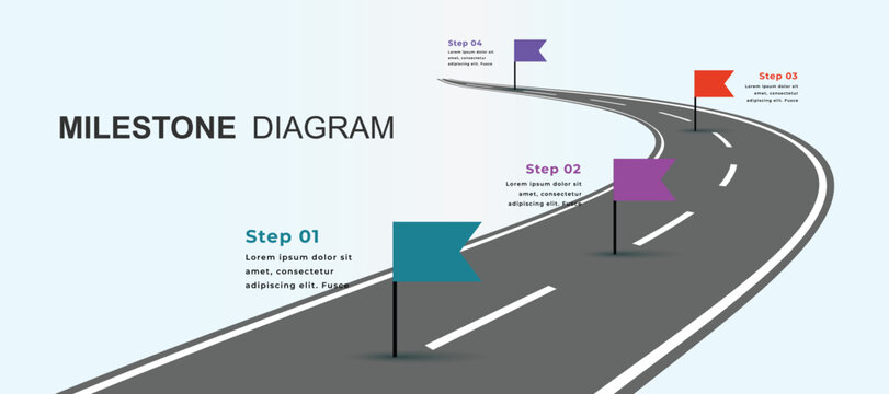 Modern milestone diagram with road journey concept with 4 step. Infographic template for business presentation slide.