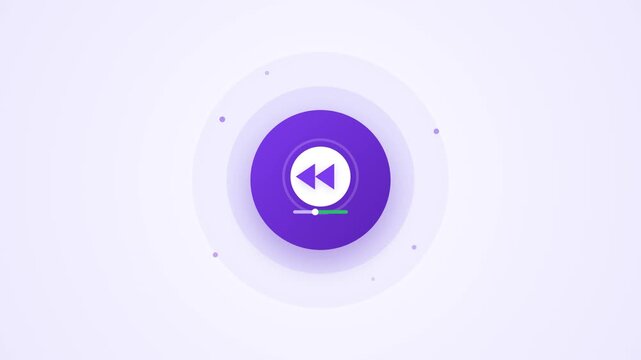 Fast rewind navigation button featuring smooth purple circular graphic interface design elements for modern digital media player animation video motion