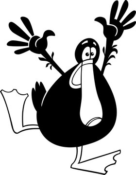 cartoon happy black duck comic animal character coloring page