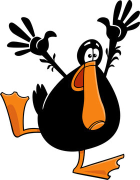 cartoon happy black duck comic animal character